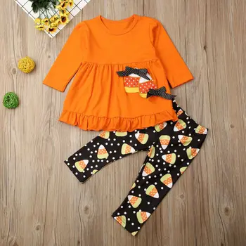 1-5Years Halloween Toddler Baby Girl Apģērbu Komplekts T-krekls Topi Tunikas + Dot Bikses garās Zeķes Mazulis Meiteņu Kostīms
