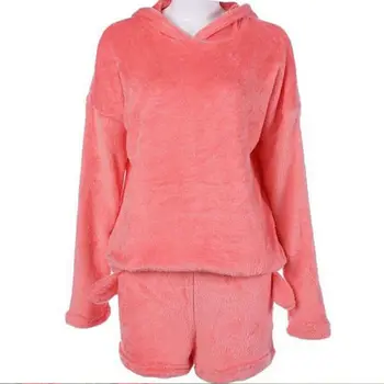 2020 Jaunas Ziemas Sieviešu Flaneļa Pidžamas Komplekts Cute Sedz Kapuci Pidžamu Karsts, Silts Coral Fleece Sleepwear pelēkā vārna+Īss Vilkt 2GAB Uzvalks