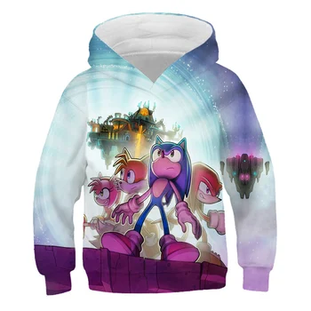 2020 rudens ziemas Boy Cartoon Sonic ezis hoodies Zilās 3D Iespiesti Meitene Streetwear Bērnu Drēbes Smieklīgi hoodies O-veida Kakla