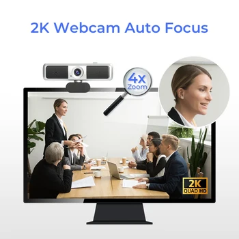 2K Kamera, 1080P Full HD Web cam, 4x zoom, USB Web-kamera ar Mikrofonu 360° Rotācija DATORU web kameras datoru Live Broadcast Video