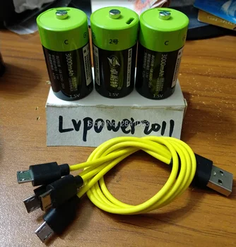3PCS C izmēra 3000MAH Lipo litija polimēru ZNTER baterijas 1,5 V C uzlādējamās baterijas + 1gb USB kabeli šūnu gāzes plīts, cepeškrāsns