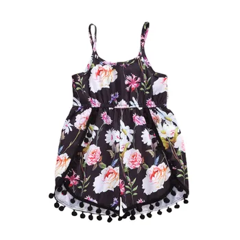 6M-5T Toddler Bērniem, Baby Meitenes Romper Strappy Ziedu Jumpsuit Tērpiem Vasaras Drēbes bez Piedurknēm Melnā Pušķis Playsuit Tērpiem