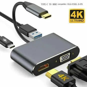 C tipa PD Uzlādes VGA 4K HDMI saderīgu USB 3.0 Hub Adapteris priekš Macbook Slēdzis Samsung