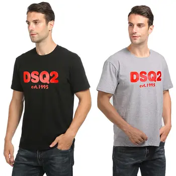 DSQ zīmolu vasaras stila Modes kokvilnas vīriešu melns T-krekls gadījuma O-veida Kakla T-krekls ar īsām piedurknēm tees DSQ2 burtu T-krekls vīriešiem