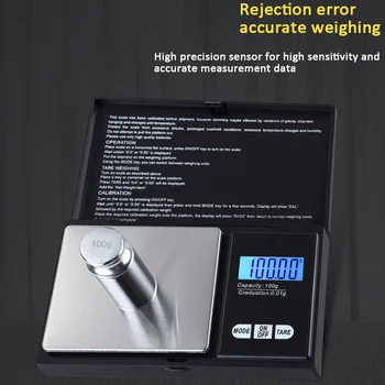 Digitālo Skalu 100/200/300/500/1000g 0.01/0.1 g Precīzs LCD Displejs Kabatas Mērogs Gramu Svara Virtuves Rotaslietas Narkotiku