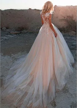 Elegants Līnija, Rozā Kāzu Kleitas Plus Lieluma Sexy Piedurknēm Tilla Mežģīņu Aplikācijas Boho Kāzu Kleita Kāzu Kleitas vestido de noiva