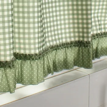Green white rūtainā īss gatavo aizkaru nav stienis bay logu mežģīnes pusi aizkaru guļamistaba nodalījuma aizkars daļēji ēnojumu audums