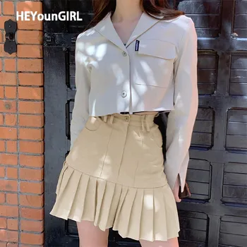 HEYounGIRL Haki Kroku Īsi Svārki Sieviešu Gadījuma Augstas Starām. Mini Svārki Dāmas Preppy Style Korejiešu Modes Īsi Svārki 2020