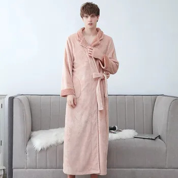 Ir 2021. Jaunā Sieviešu Peldmētelis Kimono Kleita Koraļļu Vilnas Sleepwear Mīļotājiem Cietā Mājas Drēbes Lielajam 3XL Sabiezēt Naktskrekls Naktsveļu