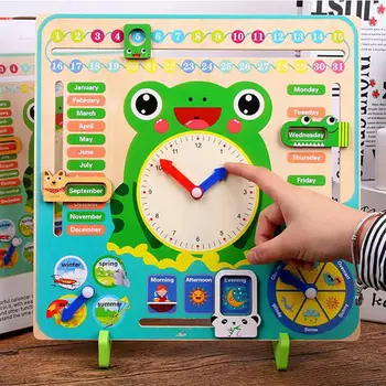 Jaunu vertikālo laika kalendārs pulkstenis koka Montessori bērnu rotaļu laiku izziņas pirmsskolas mācību atbalstu Izglītības Rotaļlietas