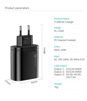 KUULAA 30W Ātri Uzlādēt 3.0 USB Lādētāju, QC3.0 QC Fast Charger, Multi Kontaktdakšu Sienas Mobilā Tālruņa Lādētājs, IPhone, Samsung Xiaomi Mi