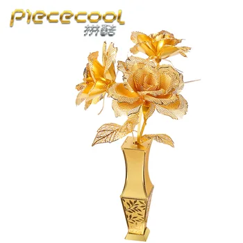 MMZ MODELIS Piececool 3D metāla puzzle Golden Rose Montāža, metāla, Modeļa komplekts DIY 3D Lāzera Izgriezt Modeli puzzle rotaļlietas, dāvanu meitenēm