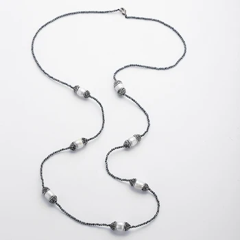 Modes Mini Pacet Biezumu Hematitewith Handmake Black Crystal Bruģēts Ovālas Pērles Šarmu Kaklarota