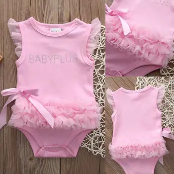 New Baby Toddler Meitene Princese Romper Kleita Jumpsuit Apģērbs Komplekts Rozā 0-24 Mēneši