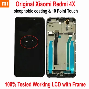 Oriģināls Xiaomi Redmi 4X IPS LCD Displejs 10 skārienjūtīgu Ekrānu Digitizer Montāža ar Rāmi Smart Tālrunis Stikla Sensors daļas