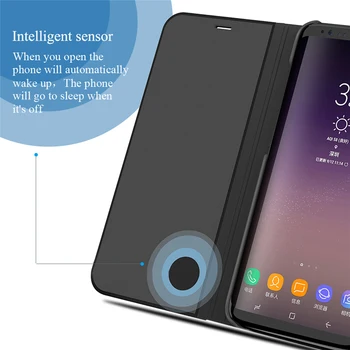Samsung Galaxy S9 S 9 Gaismas Plus Flip Grāmatas Ādas Vāku uz Samsung Galaxy S8 Plus gadījumā, Smart Mirror Telefonu gadījumos shell