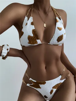 Thorn Tree Govs Ādas Drukāt Bikini Komplekts Peldkostīmi Ir 2021. Sexy Sievietes Ķēdes Raibs Pavada V-veida kakla Push Up Beachwear Dobi Peldkostīmu