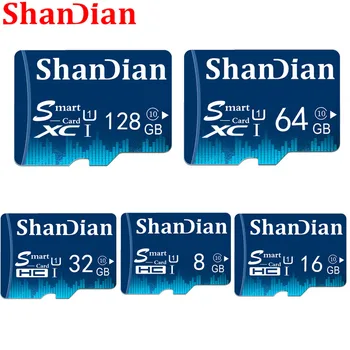 SHANDIAN Atmiņas Kartes 128GB 64GB, 32GB Smast sd atmiņas kartes 16GB 8GB Class10 flash kartes Atmiņa Smastsd par Smart tālrunis/Tablete Bezmaksas Kuģis