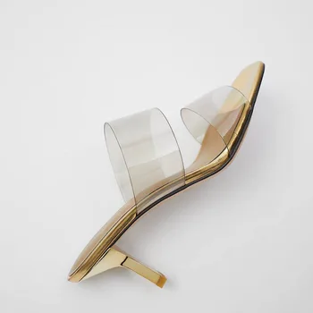 SOUTHLAND vasaras čības sieviešu kurpes sieviešu sandales anglijas vienkāršu zelta raibs caurspīdīgu papēdi mūlis sandales sieviešu kurpes