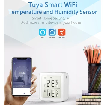 WiFi Tuya Temperatūras, Mitruma Sensoru, lai Smart Home App Brīdināšanas Monitoringa Istabas Termometru, Higrometru, Saikne